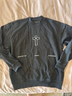 Darc Sport Black Crewneck Sweater with White Cross Graphic